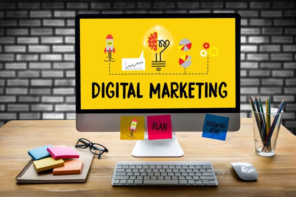 An image on the desktop showing the importance of digital marketing services for small business.